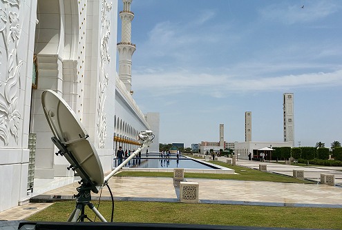 SNG Broadcast Services: Uplinking at Abu Dhabi Mosque.